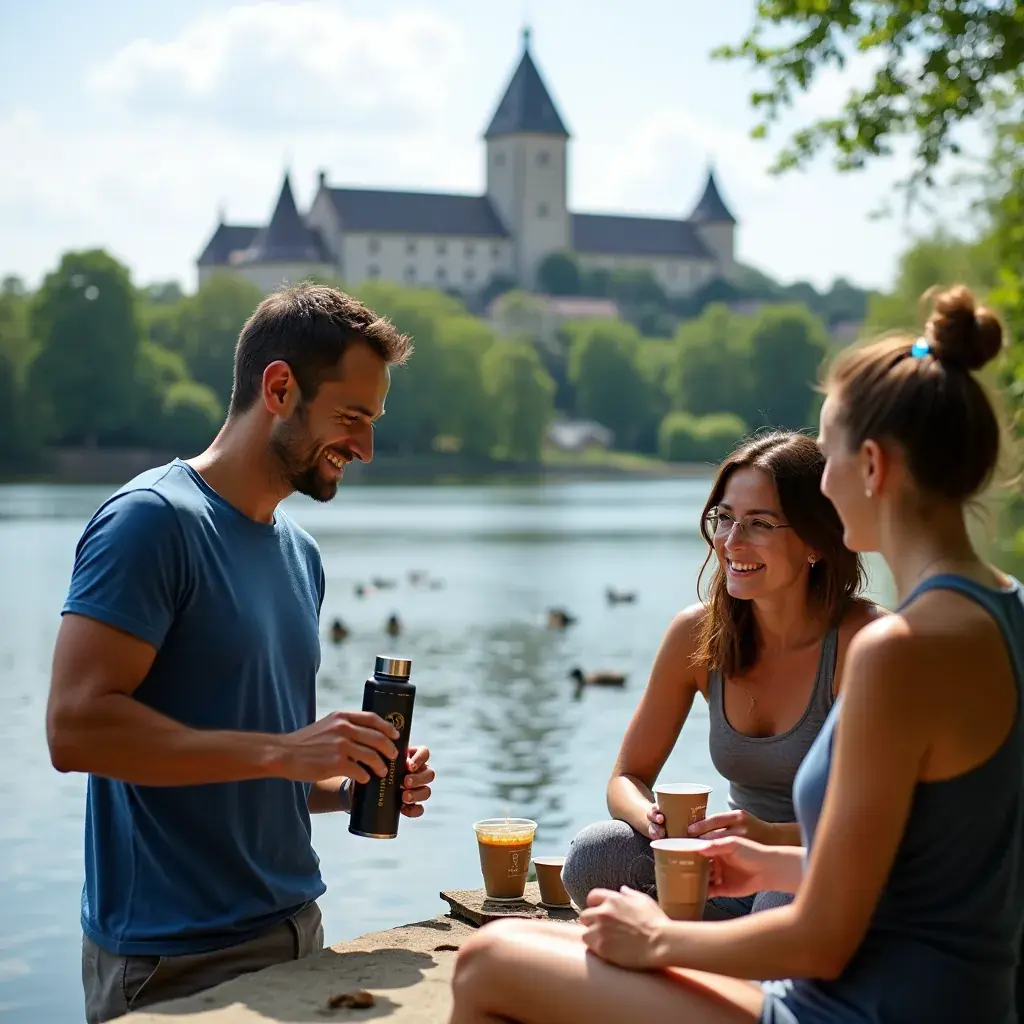 Personne savourant une tasse de thé, avec un sourire de satisfaction sur le visage.